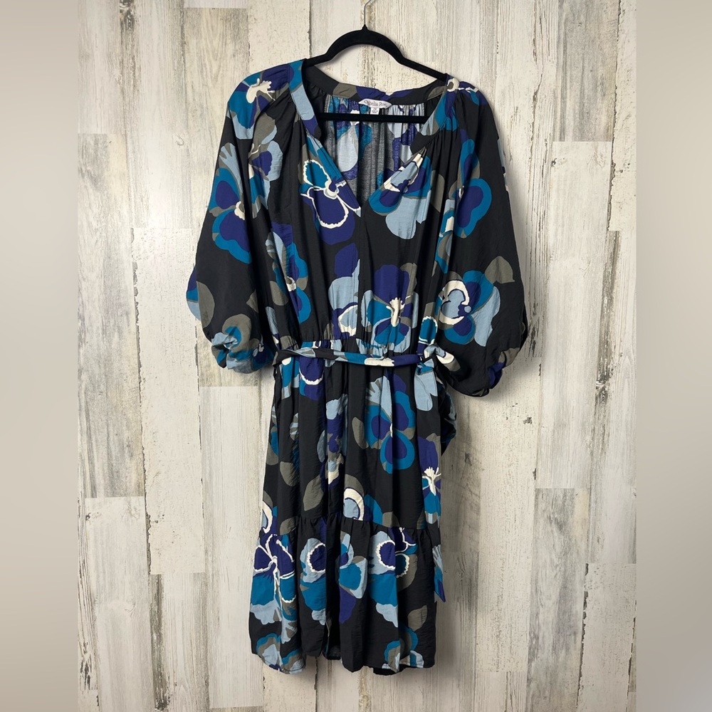 Ophelia Roe Mini Dress Puff Sleeve Elastic Waist Floral Multicolor 2X NWT